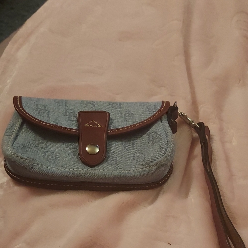 Dooney & Bourke Denim and Brown Wristlet